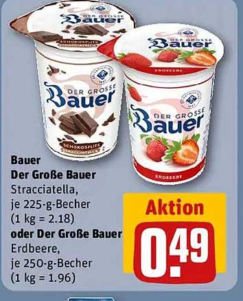 Bauer Der Große Bauer Stracciatella oder Erdbeere, je 225-g-Becher