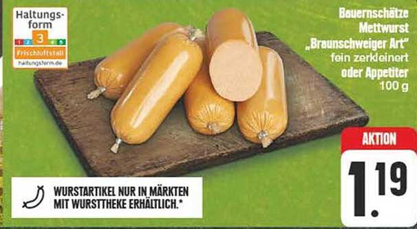 Bauernschätze Mettwurst 'Braunschwiger Art' fein zerkleinert oder appetitlich 100 g
