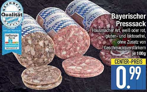 Bayerischer Presssack Hausmacher Art, weiß oder rot, gluten- und laktosefrei