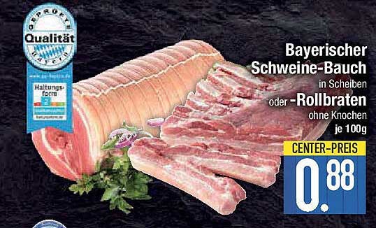 Bayerischer Schweine-Bauch in Scheiben oder Rollbraten ohne Knochen