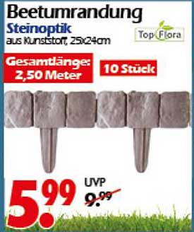 Beetumrandung Steinoptik aus Kunststoff, 25x24cm, 10 Stück