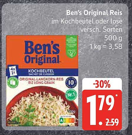 Ben's Original Reis im Kochbeutel oder lose - 30% Rabatt