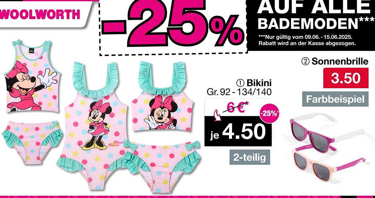 Bikini 2-teilig für Kinder in Größe 92-134/140 - Rosa mit Minnie Maus