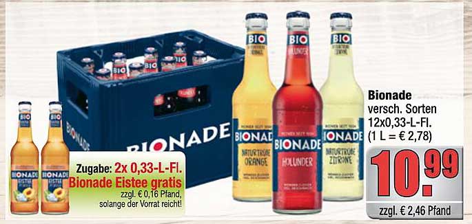 Bionade in verschiedenen Sorten – 12x0,33-Liter-Flaschen