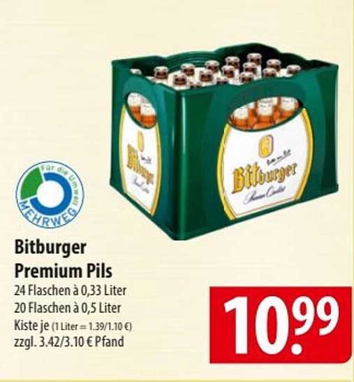 Bitburger Premium Pils 24 Flaschen a 0,33 Liter oder 20 Flaschen a 0,5 Liter