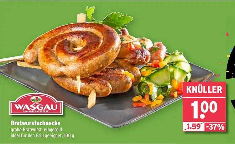 Bratwurstschnake - Grobe Bratwurst, eingewickelt, ideal für den Grill, 100 g