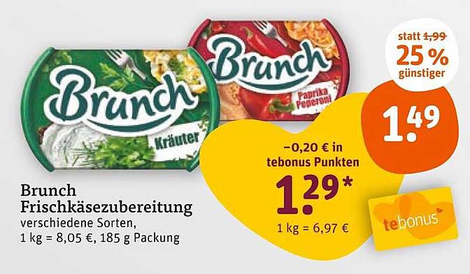 Brunch Frischkäsezubereitung verschiedene Sorten, 185 g Packung