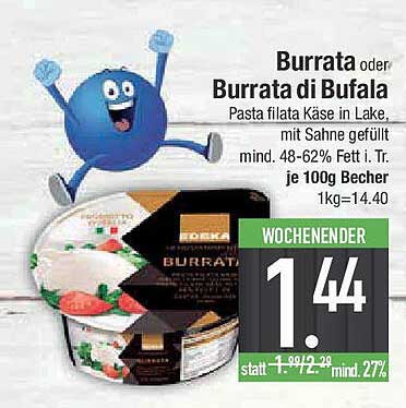 Burrata oder Burrata di Bufala - Pasta filata Käse in Lake