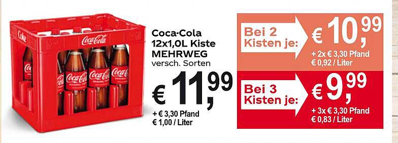 Coca-Cola 12x1,0L Kiste MEHRWEG - verschiedene Sorten