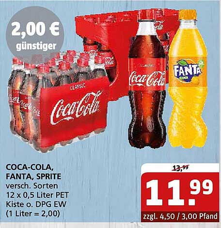 COCA-COLA, FANTA, SPRITE 12 x 0,5 Liter PET Kiste