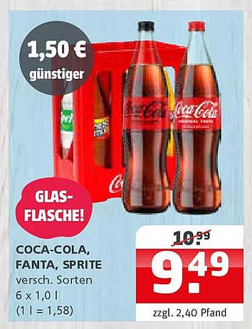 Coca-Cola, Fanta, Sprite in Glasflaschen – 6 x 1,0 l