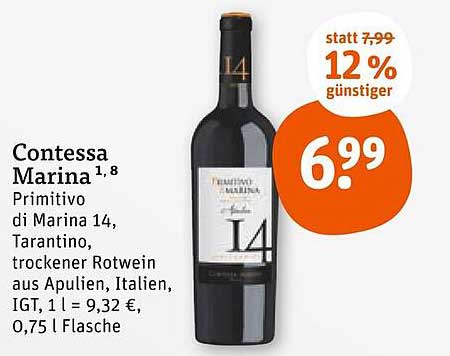 Contessa Marina - Primitivo di Marina 14, trockener Rotwein aus Apulien