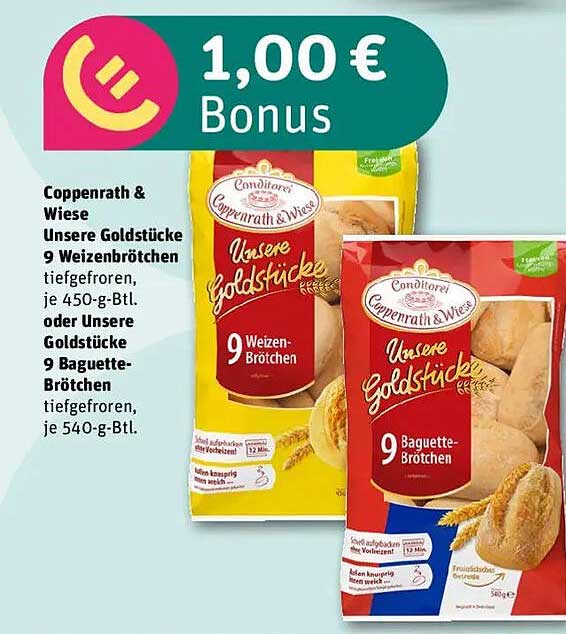 Coppenrath & Wiese Unsere Goldstücke 9 Weizenbrötchen oder 9 Baguette-Brötchen