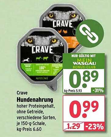 Crave Hundenahrung mit hohem Proteingehalt, ohne Getreide, verschiedene Sorten, je 150-g-Schale