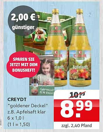 CREYDT 'goldener Deckel' Apfelsaft 6 x 1,0 l