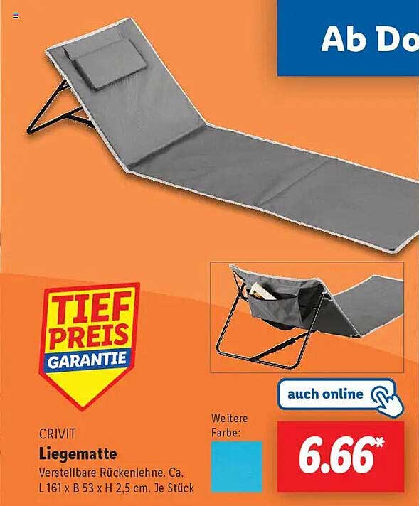CRIVIT Liegematte - Verstellbare Rückenlehne