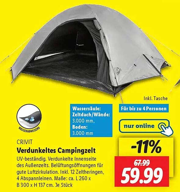 CRIVIT Verdunkeltes Campingzelt