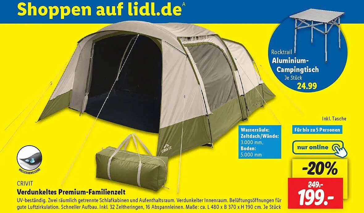 CRIVIT Verdunkeltes Premium-Familienzelt