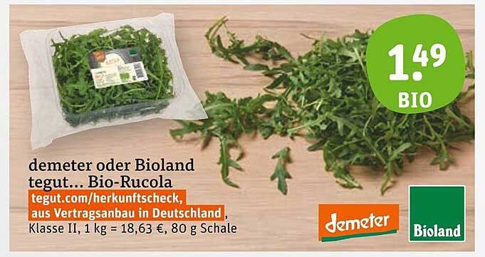 demeter oder Bioland tegut... Bio-Rucola 80 g