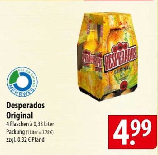 Desperados Original - 4 Flaschen à 0,33 Liter