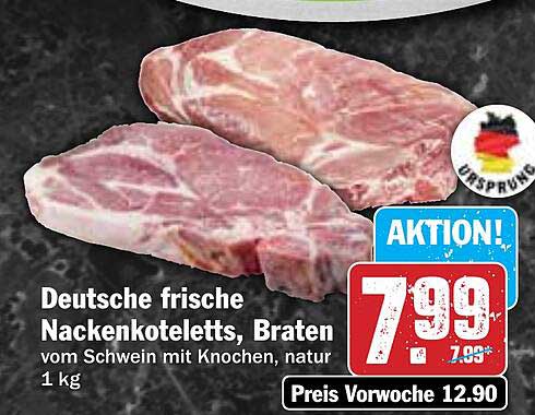 Deutsche frische Nackensteaks, Braten vom Schwein mit Knochen, natur 1 kg