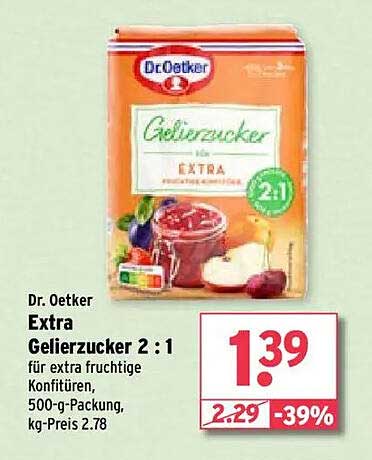 Dr. Oetker Extra Gelierzucker 2:1 für extra fruchtige Konfitüren, 500-g-Packung