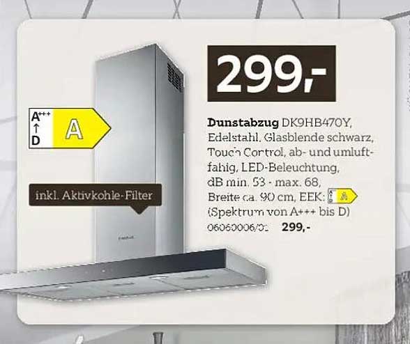 Dunstabzug DK9HB470Y – Edalstahl mit Touch Control und LED-Beleuchtung