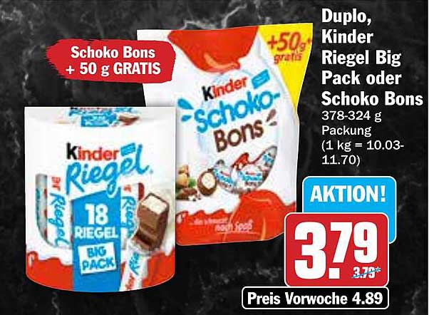 Duplo, Kinder Riegel Big Pack oder Schoko Bons + 50 g GRATIS