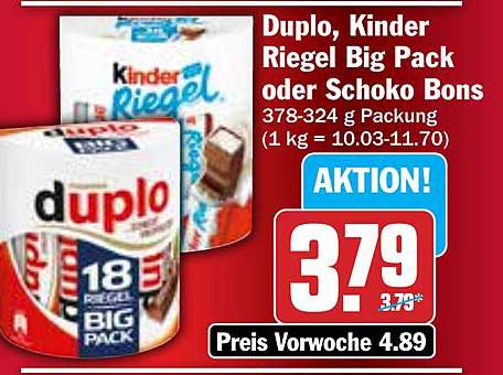 Duplo, Kinder Riegel Big Pack oder Schoko Bons