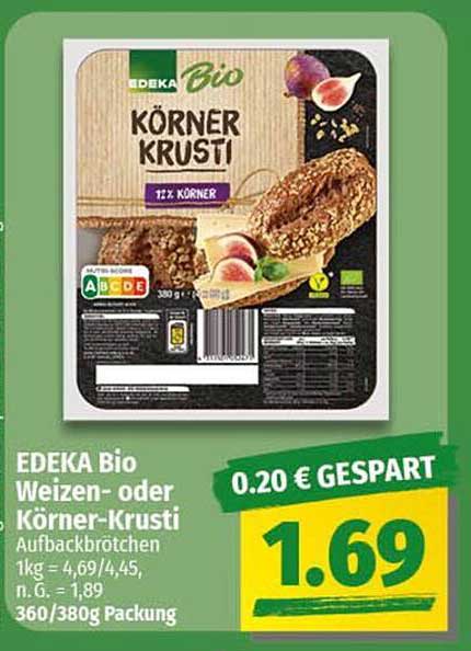 EDEKA Bio Weizen- oder Körner-Krusti Aufbackbrötchen