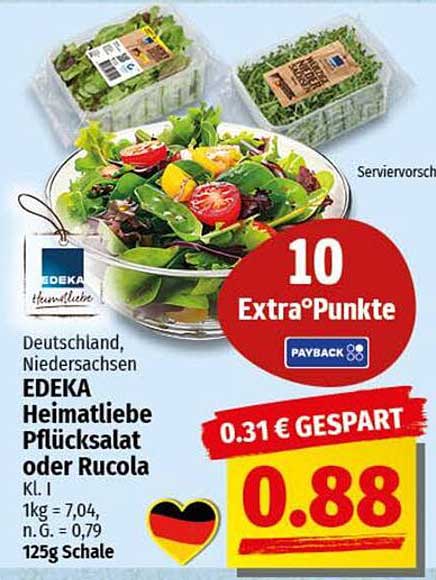 EDEKA Heimatliebe Pflücksalat oder Rucola 125g für nur 0,88 €