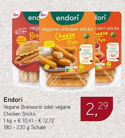 Endori Vegane Bratwurst oder Vegane Chicken Sticks