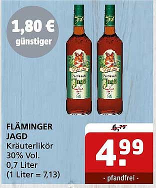 FLÄMINGER JAGD Kräuterlikör 30% Vol. - 0,7 Liter