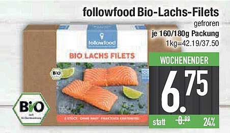 followfood Bio-Lachs-Fillets, gefroren je 160/180g Packung