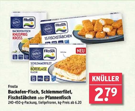 Frosta Backofen-Fisch, Schlemmerfilet, Fischstäbchen oder Pfannenfisch - 240-450 g-Packung, tiefgefroren