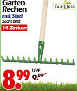 Garten-Rechen mit Stiel, 36 cm breit, 14 Zinken