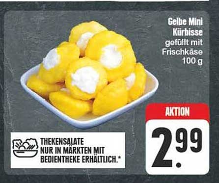 Gelbe Mini Kürbisse gefüllt mit Frischkäse 100 g