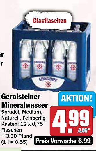 Gerolsteiner Mineralwasser Sprudel, Medium, Naturrell, Feinerlig Kasten 12 x 0,75 l