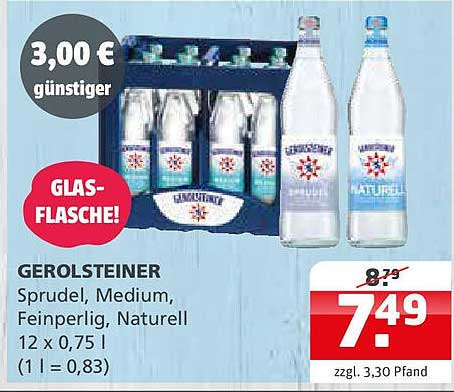 GEROLSTEINER Sprudel, Medium, Feinenperlig, Naturell 12 x 0,75 l