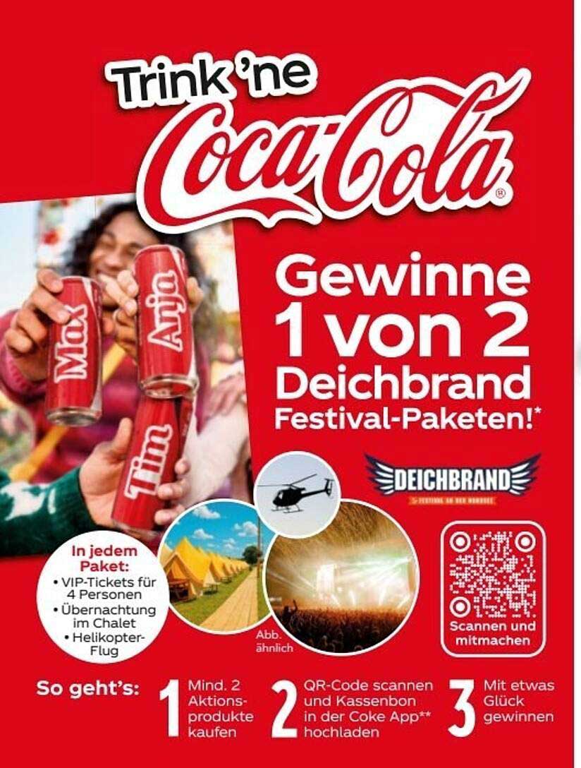 Gewinne 1 von 2 Deichbrand Festival-Paketen! Beim Kauf von Coca-Cola