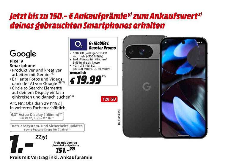 Google Pixel 9 Smartphone mit O2 Mobile L Booster Promo