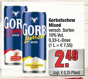 Gorbatschow Mixed versch. Sorten 10% Vol. 0,33-L-Dose