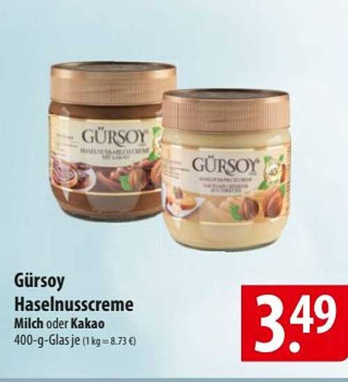 Gürsoy Haselnusscreme Milch oder Kakao 400-g-Glas