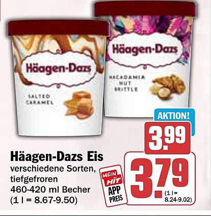 Häagen-Dazs Eis verschiedene Sorten, tiefgefroren 460-420 ml Becher