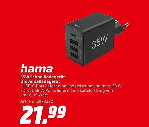 Hama 35W Schnellladegerät Universalladegerät