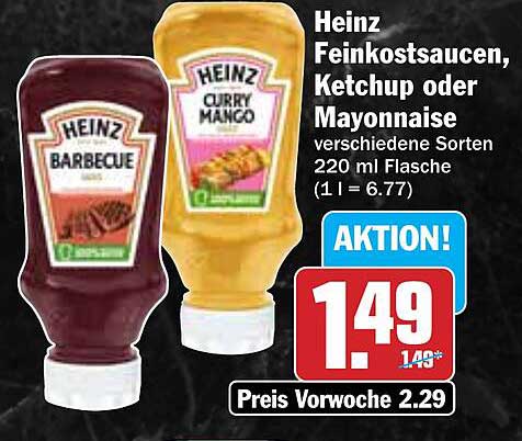 Heinz Feinkostsaucen, Ketchup oder Mayonnaise, verschiedene Sorten, 220 ml Flasche