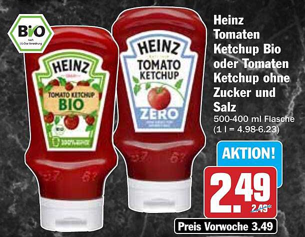 Heinz Tomaten Ketchup Bio oder Tomaten Ketchup ohne Zucker und Salz