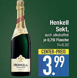 Henkell Sekt, auch alkoholfrei je 0,75l Flasche