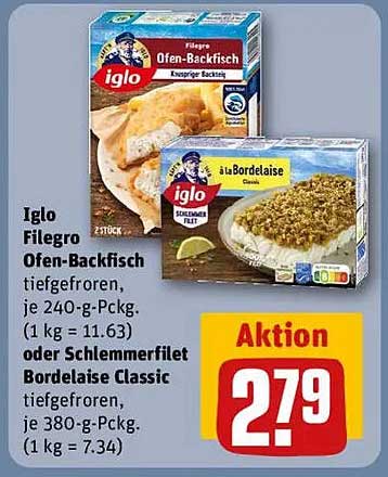 Iglo Filegro Ofen-Backfisch oder Schlemmerfilet Bordelaise Classic