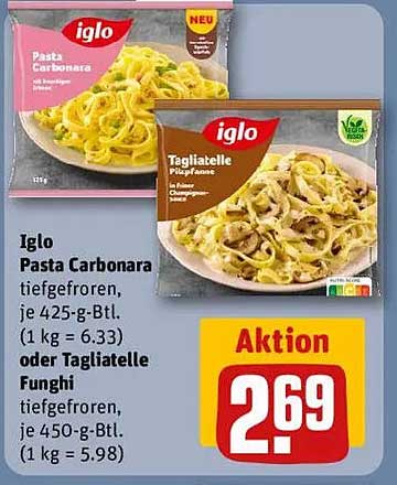 Iglo Pasta Carbonara oder Tagilatelle Funghi, je 425 g oder 450 g